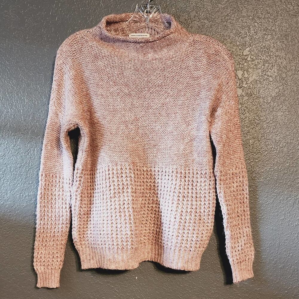American Eagle Knit mocked pullover popover Sweater Pink & White Marbled Mock XS